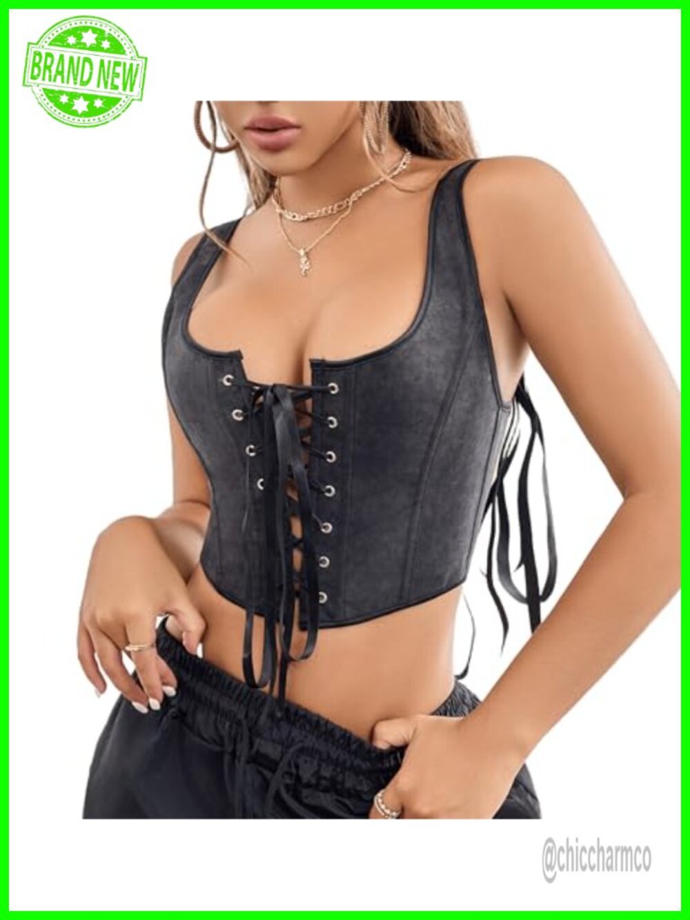 Lace Up Corset Top Women Sleeveless Square Neck Bustier Victorian Clubwear